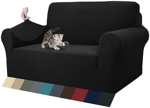 ZNSAYOTX 1 Piece Jacquard Couch Covers for 2 Cushion Couch High Stretch Loveseat Slipcover for Pets Dogs Anti Slip Love Seat Sofa Slipcover Furniture Protector (Loveseat, Black) by ZNSAYOTX