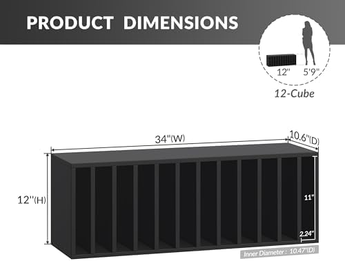 IOTXY DIY Modular Cubby Bookcase - Stackable 12-Cube Open Bookshelf, Black - Image 3
