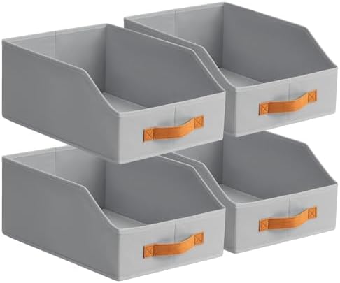 Homsorout Fabric Storage Bins for Organizing - 4 Pack Large Trapezoid Collapsible Storage Bins with Front Handle, Closet Organizers and Storage for Bedroom, Home Shelves, Small Spaces, Grey by Homsorout