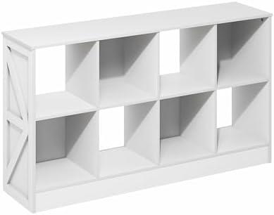 Furinno Jensen Book Shelf, 8-Cube Farmhouse Bookshelf, Display Bookcase, 11.8 x 47.6 x 26.8, for Living Room, Bedroom, Home Office, White - Image 5