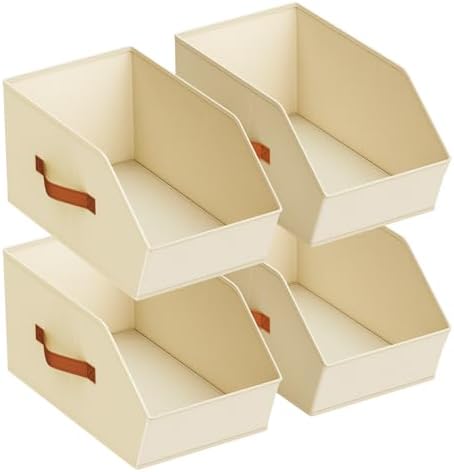 Homsorout Large Closet Storage Cubes - Closet Storage Bins with Dual Handles for Clothes, Towels, Toys, Shelf Organizer Bins for Bedroom, Nursery, Shelves, Small Spaces, Beige, 4 Pack by Homsorout