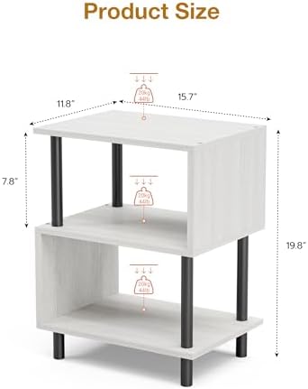 Frylr Side Table, Night Stand and End Table with Reinforced Metal Frame, 44 lb Capacity on Each Tier and Leveling Feet for Bedroom, Bedside, Living Room and Small Spaces, Greige - Image 3