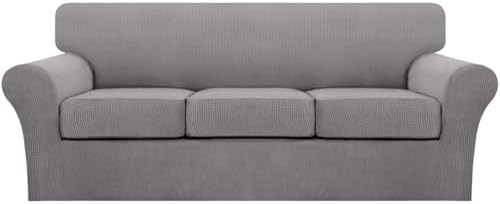 Turquoize 4 Piece Sofa Covers for 3 Cushion Couch Sofa Slipcover Soft Couch Cover for Dogs Washable Furniture Cover with 3 Individual Large Cushion Covers Feature Fabric (Large Sofa, Dove) by Turquoize