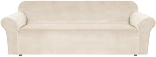 H.VERSAILTEX Stretch Sofa Covers Large Couch Covers Sofa Slipcovers Furniture Protector Soft with Non Slip Elastic Bottom, Feature Thick Comfy Rich Velour (XL Sofa, Ivory) by HVERSAILTEX
