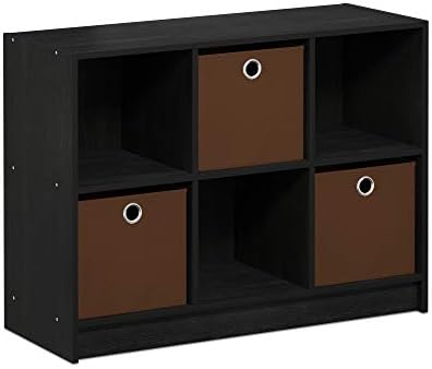Furinno BASIC Book Shelf, 6-Cube Bookshelf with Open Shelf, 3 x 2 Bookcase with Storage Bins, Closed Back, Horizontal, 11.9 x 31.6 x 23.6, for Living Room, Bedroom, Home Office, Americano - Image 5