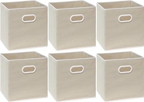 Simple Houseware 11-Inch Foldable Cube Storage Bins with Handles, Beige - Image 6