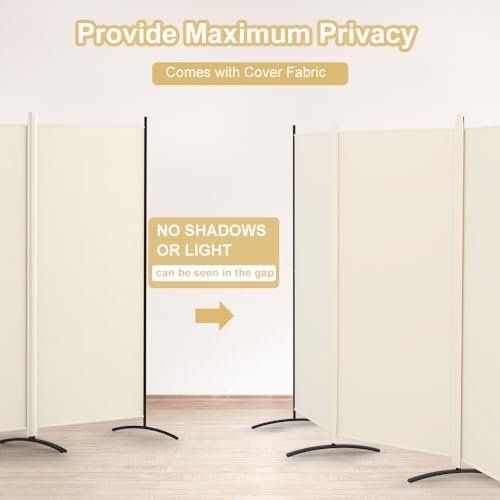 Kokorona 4 Panel Room Divider, 6FT Tall Folding Privacy Screen Wall Dividers, Portable Privacy Screen Freestanding Room Divider for Room Separation, Included - Cover Strips, Beige, 136''W x 71''H - Image 4