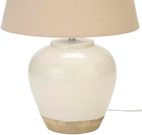 Nourison Home 20" Two-Tone White and Tan Glossy Ceramic Table Lamp, Bedside Nightstand Lamp with Warm Beige Shade for Bedroom, Living Room, Entryway - Image 7