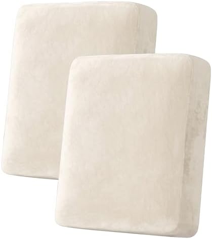 H.VERSAILTEX Velvet Stretch Couch Cushion Cover Plush Cushion Slipcover for Chair Loveseat Sofa Cushion Furniture Protector Seat Cushion Sofa Cover (2 Piece Medium Sofa Cushion Covers, Cream) by HVERSAILTEX