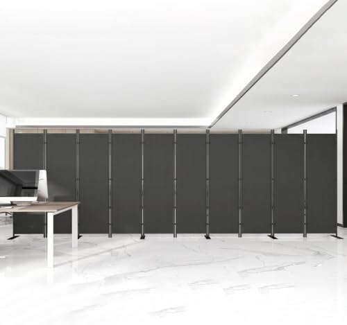 10-Panel 6 ft Tall Indoor Folding Room Divider, Dark Grey - Image 5