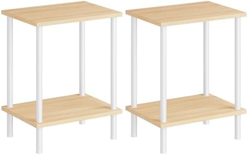 HOOBRO End Tables Set of 2, Small Side Table, Nightstand with 2-Layer Storage Shelves, Sofa Table for Small Spaces, Living Room, Bedroom, Stable Frame, Easy Assembly, Natural and White WN09BZP201 by HOOBRO
