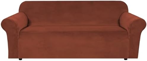 H.VERSAILTEX Stretch Velvet Sofa Covers Large Couch Covers Sofa Slipcovers Furniture Protector Soft with Non Slip Elastic Bottom, Feature Thick Comfy Rich Velour (Extra Wide Sofa 98"-105", Rust) by HVERSAILTEX