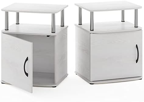 Furinno Jaya 2-Tier Side Table Set of 2, with Door Cabinet, White Oak - Image 5