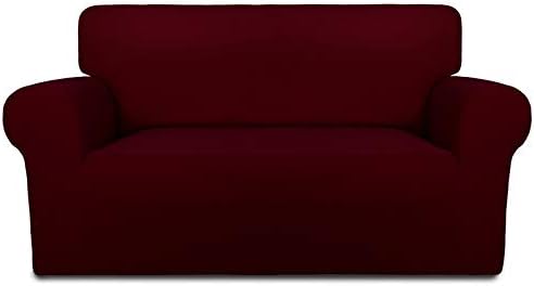 PureFit Stretch Loveseat Covers Fleece Couch Covers for Sofa Wine by PureFit