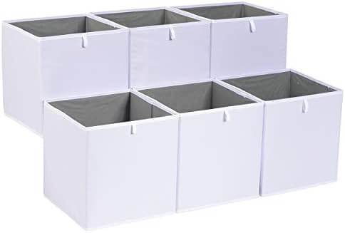 Amazon Basics Collapsible Closet Organizer Cube Storage Bins, Space-Saving Storage Baskets for Shelves, White, 10.5x10.5x11", 6-Pack by AmazonBasics