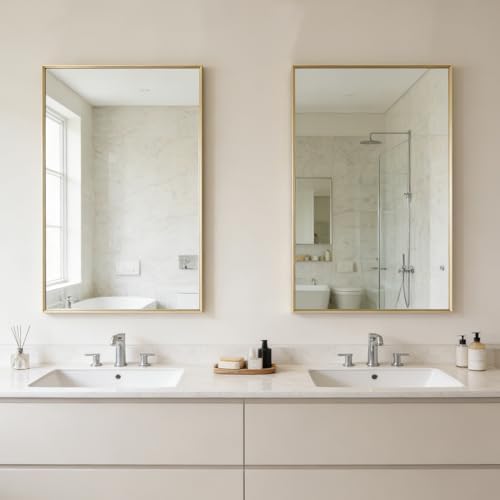 Bathroom Mirror for Wall, 30x20 Inch Framed Vanity Mirror Brushed Gold - Image 4