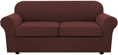 H.VERSAILTEX 3 Piece Stretch Sofa Covers for 2 Cushion Sofa Couch Covers for Living Room Sofa (Base Cover Plus 2 Seat Cushion Covers) Thicker Jacquard Fabric (Large Sofa, Burnt Brick) by HVERSAILTEX