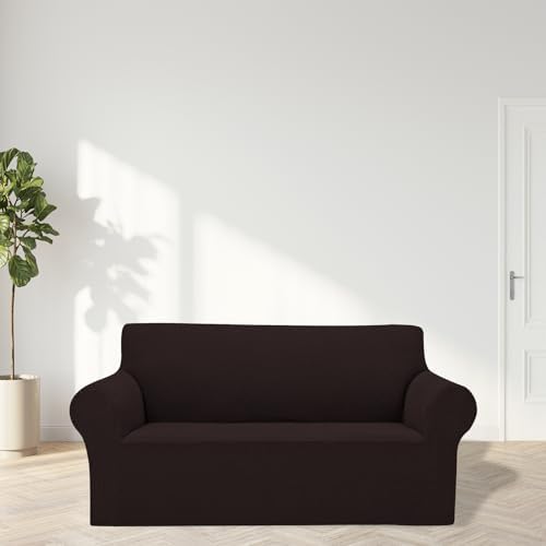 Cupuamon 2026 New Stretch Loveseat Sofa Slipcovers Couch Cover for 2 Cushion Furniture Protector Sofa Covers with Elastic Bottom Jacquard Fabric Small Checks for Pets, Kids - Chocolate - Image 3