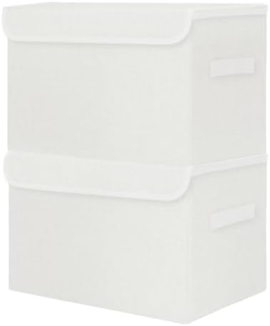 Bagnizer Large 42 Quarts Fabric Storage Bins with Lids [2-Pack] Linen Collapsible Foldable Storage Cubes, Closet Organizer Containers boxes with Handles for Home Office (16.7 x 12 x 12, White) by Bagnizer