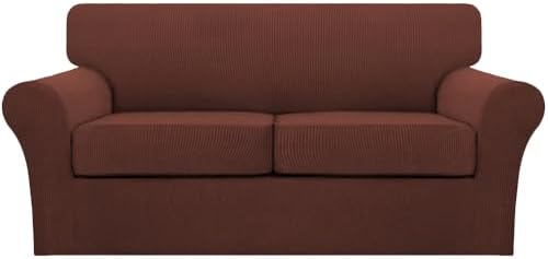 Turquoize 3 Piece Sofa Covers for 2 Cushion Couch Sofa Slipcover Soft Couch Cover for Dogs-Washable Sofa Furniture Cover with 2 Individual Cushion Covers, Feature Fabric (2 Cushion Sofa, Burnt Brick) by Turquoize