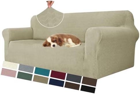MAXIJIN Couch Covers for 3 Cushion Couch Sofa (71"-91"), 1-Piece Stretch Sofa Cover Slipcover Furniture Protector with Elastic Bottom for Kids,Dogs (Large, Diamond Pattern Khaki) by MAXIJIN