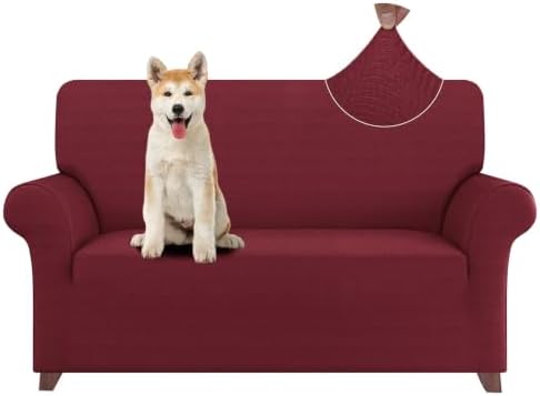 ZNSAYOTX Loveseat Covers High Stretchy Spandex Pet Friendly Sofa Slipcover 1 Piece Non Slip Couch Furniture Protection Covers (Wine Red, Loveseat) by ZNSAYOTX