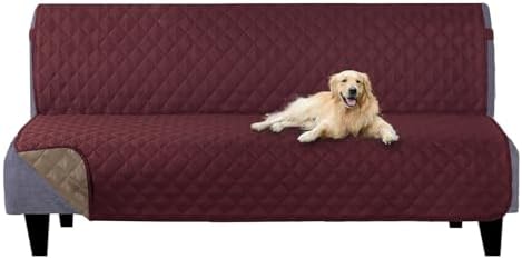 U-NICE HOME Futon Sofa Covers 68''Armless Couch Cover, Burgundy/Tan by U-NICEHOME