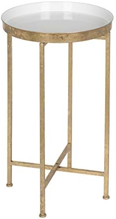 Kate and Laurel Celia Round Metal Foldable Tray Accent Table, White with Gold Base by KateandLaurel