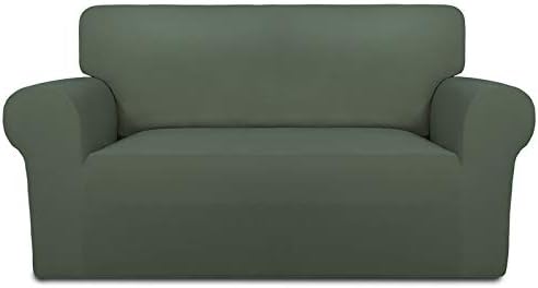 PureFit Stretch Loveseat Covers Fleece Couch Covers for Sofa Grayish Green by PureFit