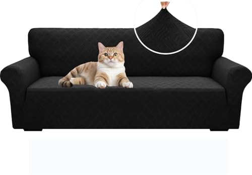 YEMYHOM Couch Cover Latest Jacquard Design High Stretch Extra Large Sofa Covers Pet Dog Cat Proof Oversized Slipcover Non Slip Magic Elastic Furniture Protector (X-Large, Leaf Patten Black) by YEMYHOM