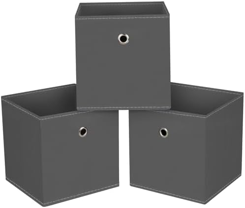 13x13x13 storage cube bins,collapsible fabric storage cubes Decorative storage basket,13 inch Record cube storage box for shelves,clothing,shelf,drawer,bathroom organizer,Set of 3 (Grey) by NieEnjoy