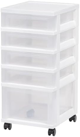 IRIS USA 5-Drawer Rolling Storage Cart with Organizer Top, White/Clear by IRISUSA