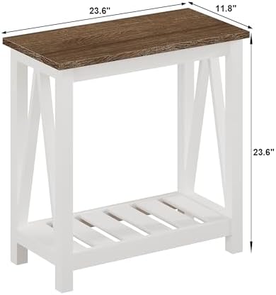 ChooChoo Farmhouse End Table, Narrow Side Table with Shelf - Image 3