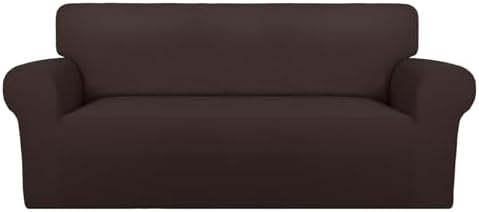 PureFit Super Stretch Sofa Slipcover – Spandex Non Slip Soft Couch Sofa Cover, Washable Furniture Protector with Non Skid Foam and Elastic Bottom for Kids, Pets (Oversized Loveseat, Chocolate) by PureFit