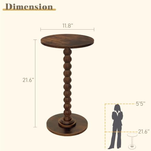 Fultyle Round Side Table, Small Drink Table for Small Spaces, Modern Accent Nightstand with Solid Wood Leg for Living Room, Bedroom, Corners, and Office (Rustic Brown) - Image 3