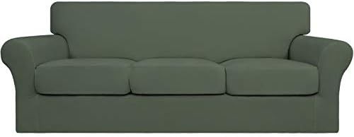 Easy-Going 4 Pieces Stretch Soft Couch Cover for Dogs - Washable Sofa Slipcover for 3 Separate Cushion Couch - Elastic Furniture Protector for Pets, Kids (Sofa, Greyish Green, Large) by Easy-Going