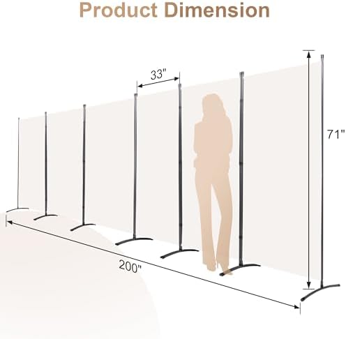 Room Divider-Folding Privacy Screens, 6 ft Partition Room Dividers Wall for Separation, Home, Office, Classroom, Studio (White, 6 Panel) - Image 4