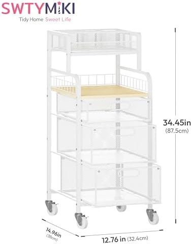 SWTYMIKI Rolling Cart with Drawers - Metal Craft Cart with Wheels, DIY Divider and Wood Shelf, Art Supply Organizer Craft Organizer and Storage, Utility Storage Cart for Home Office Studio, White - Image 3