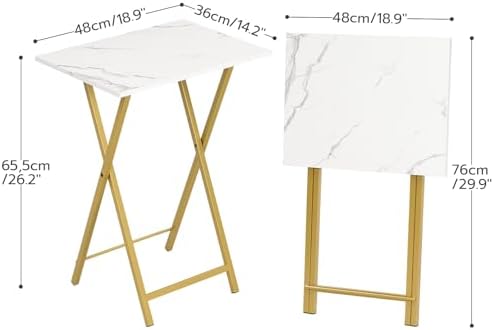 HOOBRO Folding TV Tray Tables, Set of 4 TV Trays with Storage Rack, Industrial Side Table for Eating at Couch, Foldable Snack Table for Small Space, Easy Assembly, Marble and Gold DM50BZ01 - Image 3