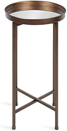 Kate and Laurel Celia Round Metal Foldable Accent Table with Mirror Tray Top, Bronze - Image 4