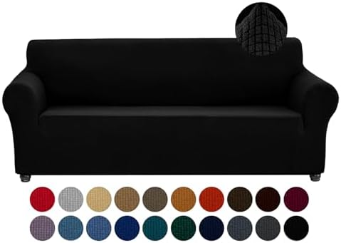 Joccun Stretch Couch Cover Slipcovers, 1-Piece Sofa Covers for 3 Cushion Couch Spandex Jacquard Washable Furniture Protector Cover for Living Room,Kids,Pets(Sofa,Black) by Joccun