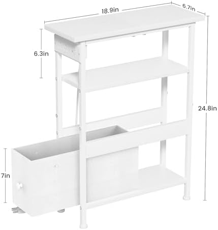Narrow White Side Table with Charging Station and LED Light, End Table - Image 3