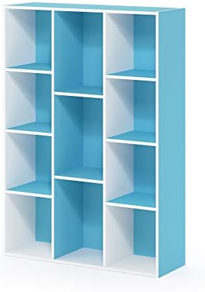 Furinno LUDER Book Shelf, 11-Cube Bookshelf, Reversible Bookcase, 9.4 x 29.1 x 41.7, Easy Assembly, for Living Room, Bedroom, Home Office, White/Light Blue - Image 6