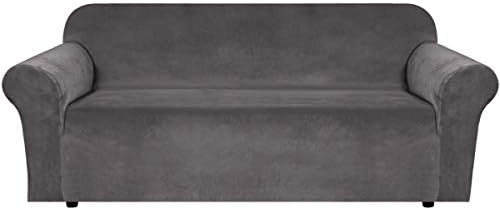 H.VERSAILTEX Stretch Velvet Sofa Covers Large Couch Covers Sofa Slipcovers Furniture Protector Soft with Non Slip Elastic Bottom, Feature Thick Comfy Rich Velour (Extra Wide Sofa 98"-105", Gray) by HVERSAILTEX