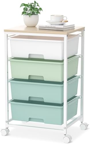 SYKIARIOL Rolling Cart with Drawers, 4-Drawer Utility Cart, Green by SYKIARIOL