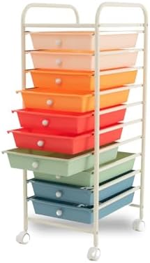10-Drawer Rolling Storage Cart, Trolley w/Lockable 360° Wheels, 10 Removable PP Drawers, Sturdy Metal Frame, Rolling Utility Cart Perfect for Home, Office, Classroom (Macaron) by BUYNOW