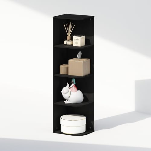 Furinno Reed Corner Shelf, 4-Tier Corner Bookshelf, Book Shelf, Corner Shelves, Storage Rack, for Organization and Storage, Home Office, Living Room, Blackwood - Image 5