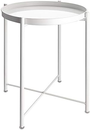 EKNITEY End Table,Folding Metal Side Table Waterproof Small Coffee Table Sofa Side Table with Removable Tray for Living Room Bedroom Balcony and Office by EKNITEY