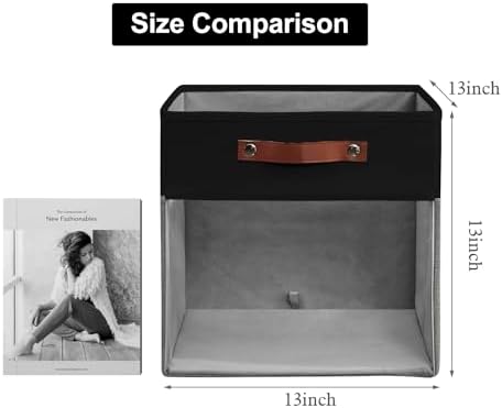 Bagnizer Storage Cubes, 4 Pack Linen Foldable Storage Bins (13 x 13 inch) with Clear Window and Handles, Fabric Organizer for Shelf Closet, Clothes, Books - (Gray and Black) - Image 2