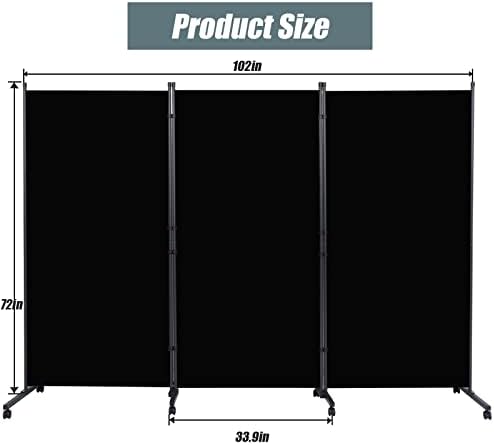 Room Divider 102'' Wide Folding Privacy Screen,3 Panel Wall Divider w/Wheel - Image 5